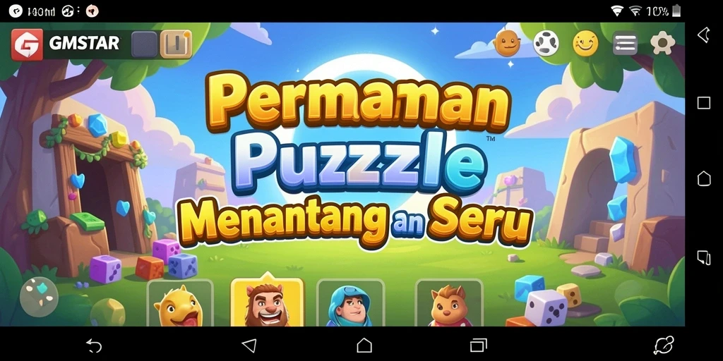 Tampilan gameplay GMSTAR dengan berbagai teka-teki menarik.