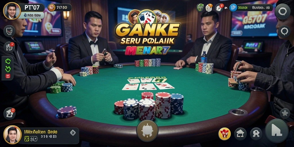 Screenshot utama PT707 menampilkan momen seru dalam permainan poker.