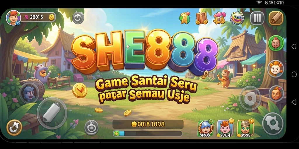 Tampilan gameplay SHE888 yang ceria dan menghibur.